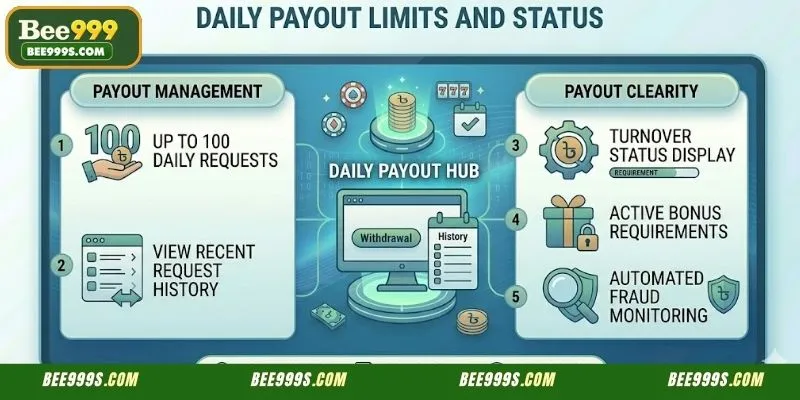 Dashboard showing daily payout limits and transaction history for members